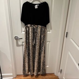 JODIFL Black and Snakeskin Drawstring Maxi Dress